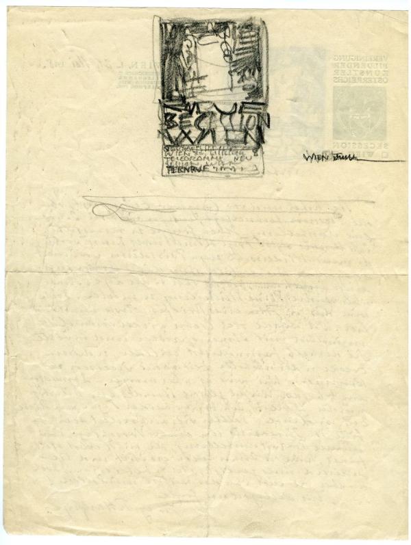 Letter from Richard Harlfinger/Vienna Secession to Egon Schiele, with drafts by Schiele by his own hand Bild 2