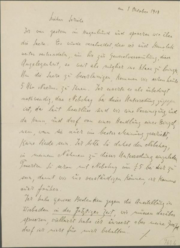 Brief von Georg Merkel an Egon Schiele 