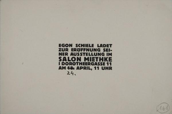 Einladung der Galerie Miethke zur Ausstellung von Egon Schiele mit eigenhändiger Datumskorrektur von Egon Schiele 