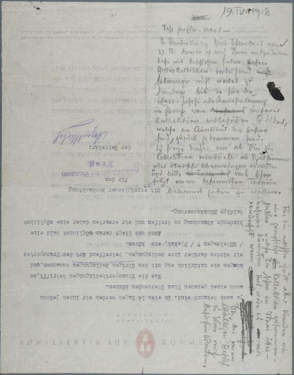 Entwurf eines Briefes von Egon Schiele an den Kunstverein für Böhmen in Prag/Künstlerhaus Rudolphinum 