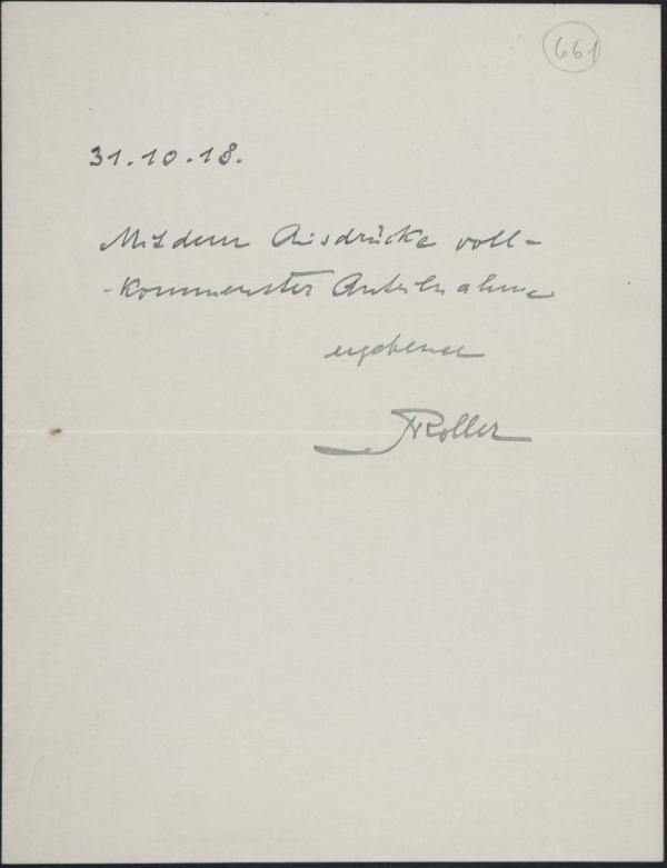 Letter of condolence from Alfred Roller to Egon Schiele on Edith Schiele’s death 