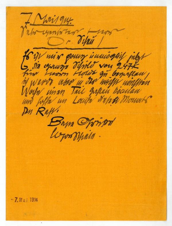 Brief von Egon Schiele an Jakob Scheu 