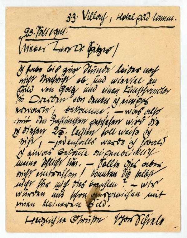 Letter from Egon Schiele to Alfred Spitzer 