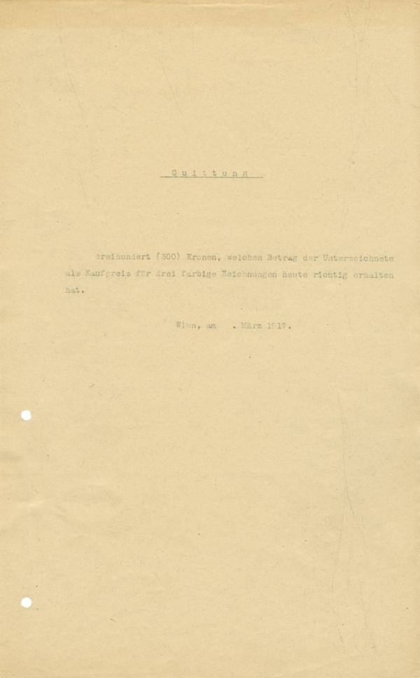 Typewritten receipt from the Imperial-Royal Austrian State Gallery to Egon Schiele 