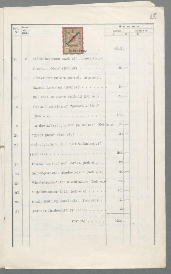 Verlassenschaftsabhandlung nach Egon Schiele – Inventar Bild 3
