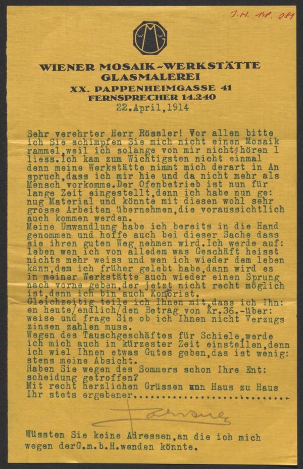 Maschinenschriftlicher Brief von Leopold Forstner an Arthur Roessler 