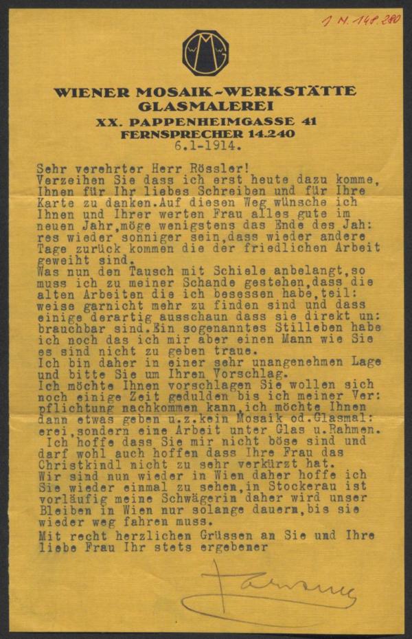 Maschinenschriftlicher Brief von Leopold Forstner an Arthur Roessler 