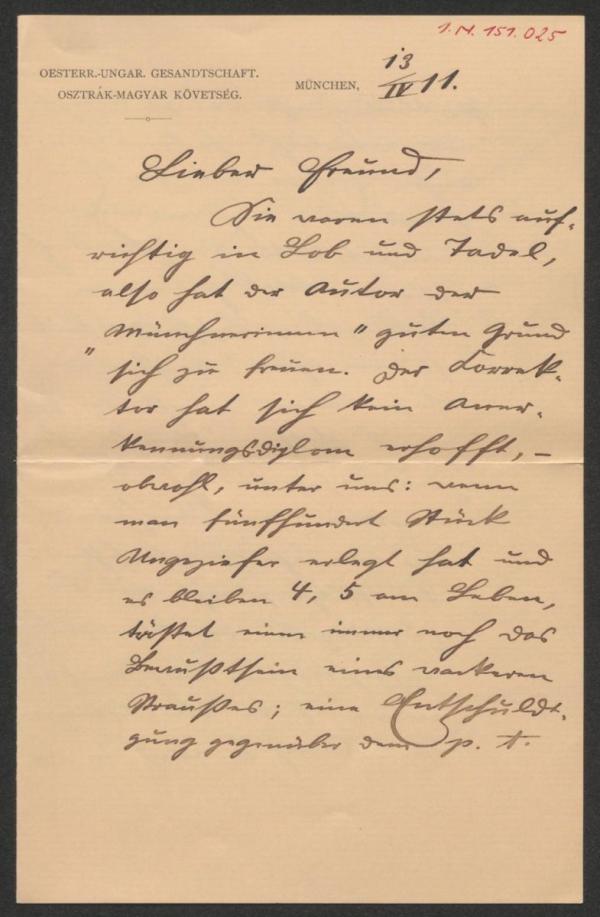 Brief von Wilderich Rheinfelder an Arthur Roessler 