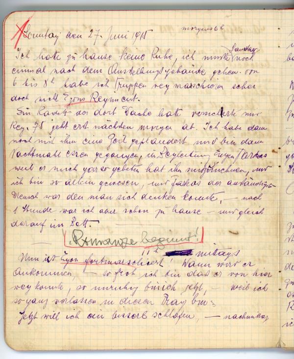 Diary entry made by Edith Schiele 