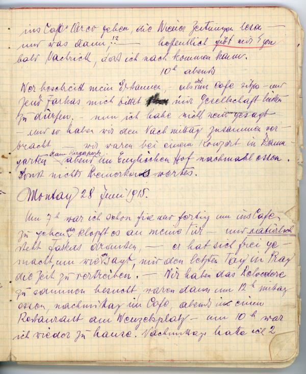 Diary entry made by Edith Schiele 