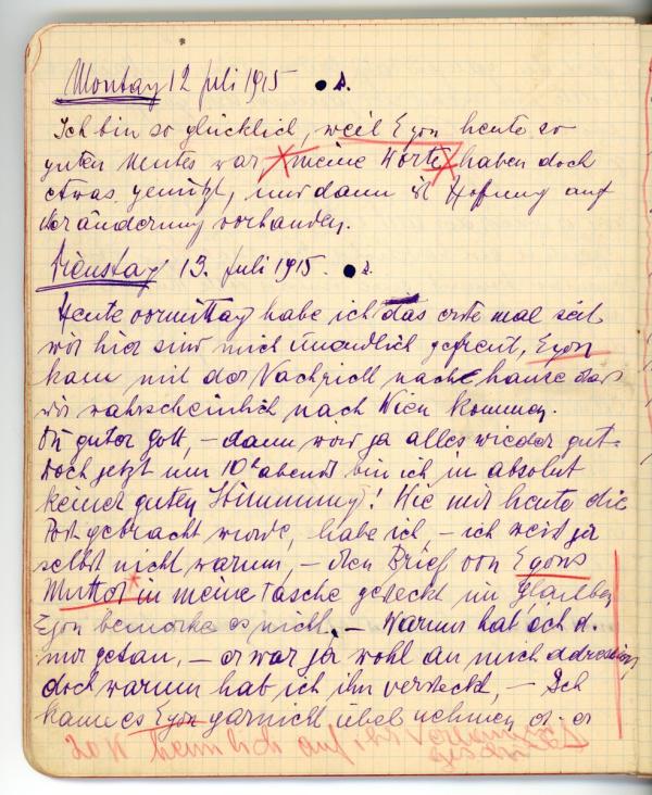 Diary entry made by Edith Schiele 