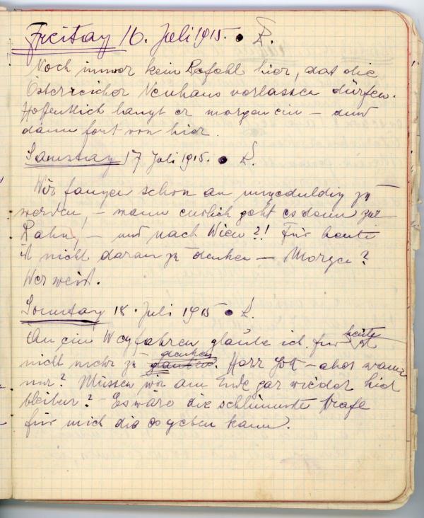 Diary entry made by Edith Schiele 