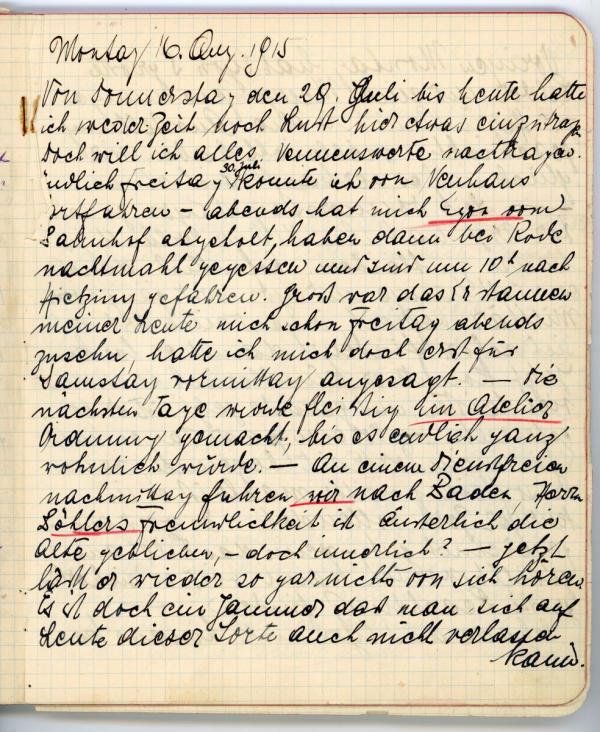 Diary entry made by Edith Schiele 