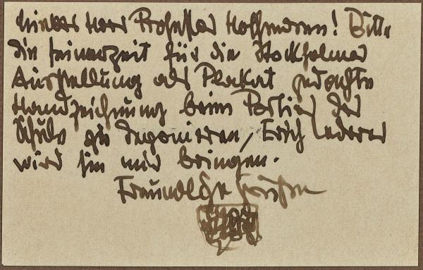 Visitkarte von Egon Schiele mit einer Notiz für Josef Hoffmann 