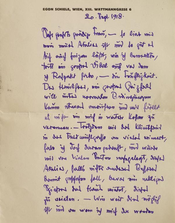 Letter from Egon Schiele to Broncia Koller-Pinell 