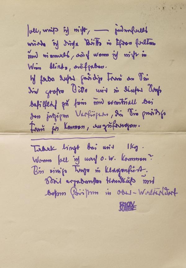 Brief von Egon Schiele an Broncia Koller-Pinell Bild 2