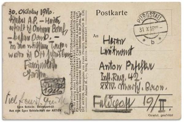 Postcard from Egon and Edith Schiele to Anton Peschka 
