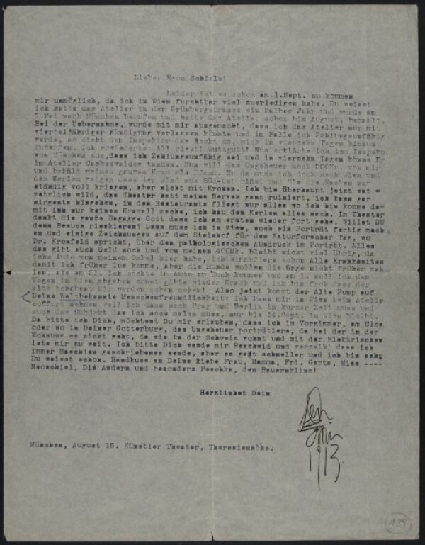 Maschinenschriftlicher Brief von Erwin Osen an Egon Schiele