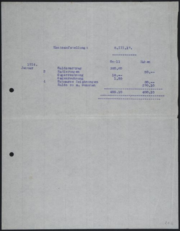 Maschinenschriftlicher Brief von Hugo Heller/Buchhandlung Hugo Heller & Cie an Egon Schiele
