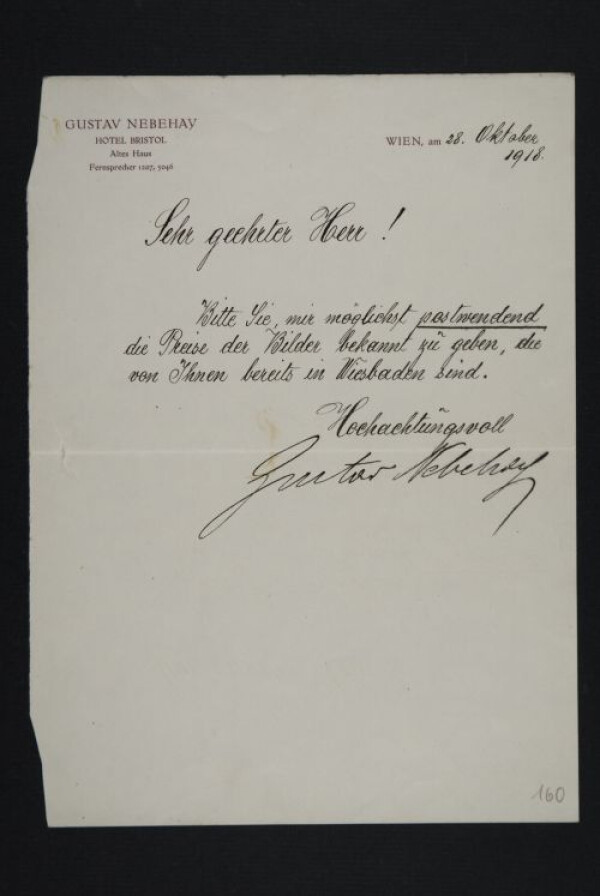 Letter from Gustav Nebehay to Egon Schiele 