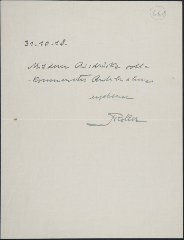 Letter of condolence from Alfred Roller to Egon Schiele on Edith Schiele’s death 