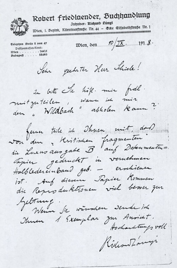 Letter from Richard Lányi to Egon Schiele 