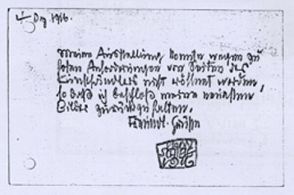 Postcard from Egon Schiele to Josef Hoffmann 