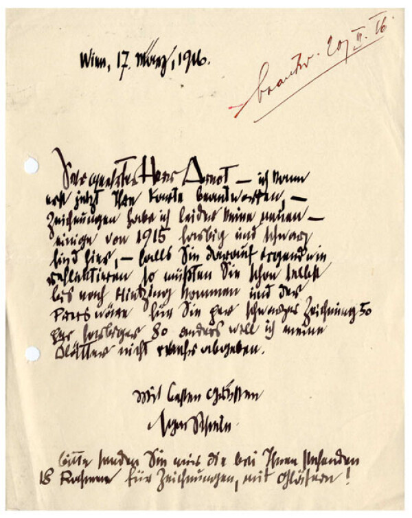 Brief von Egon Schiele an Guido Arnot 