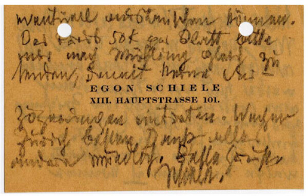 Visitkarte von Egon Schiele mit einer Notiz für Guido Arnot Bild 2