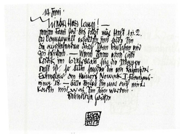 Letter from Egon Schiele to Richard Lányi 