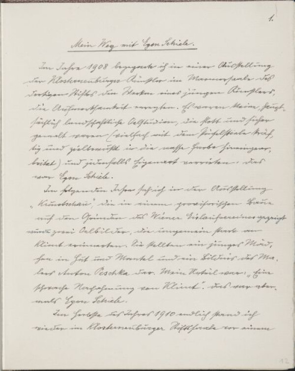 Beitrag von Heinrich Benesch für das „Erinnerungsbuch Egon Schiele“ 