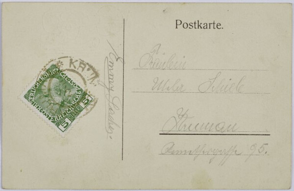 Postkarte von Egon Schiele an Melanie Schiele, mitunterschrieben u.a. von Anton Peschka und Erwin Osen Bild 2