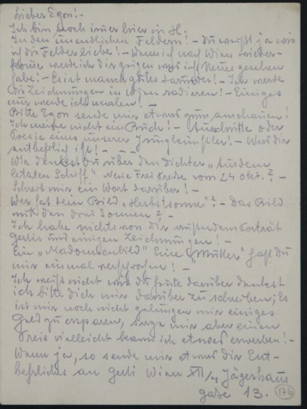 Brief von Anton Peschka an Egon Schiele