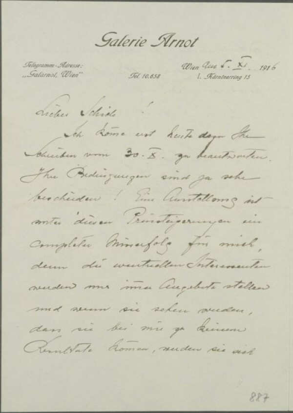 Letter from Guido Arnot to Egon Schiele 